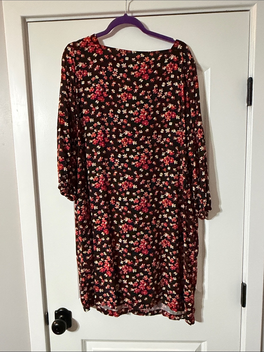 GAP Black Floral 3 Quarters Sleeve Shift Dress with Pink & Cream Flowers